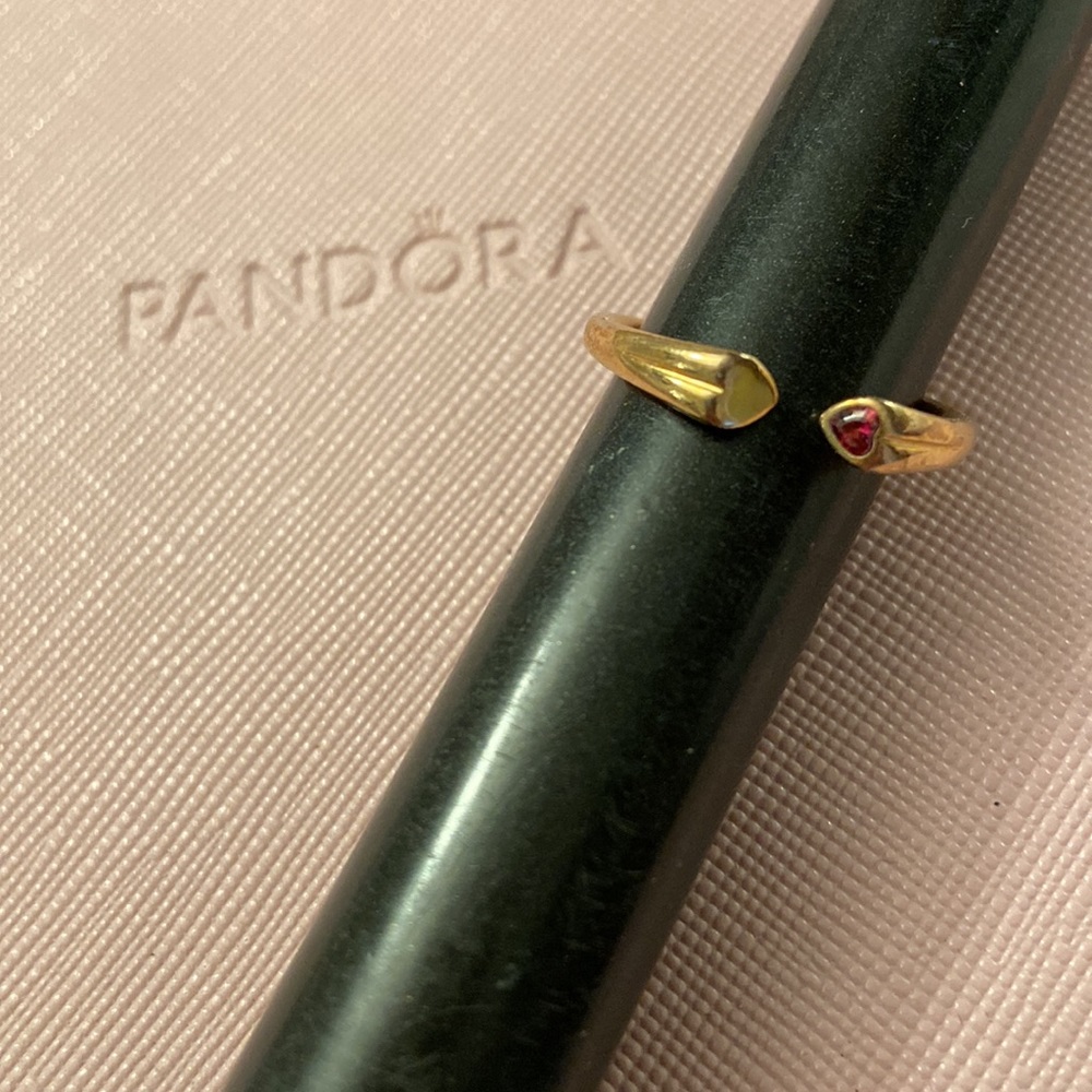 Pandora Gold Open Ring with Small Red Stone
